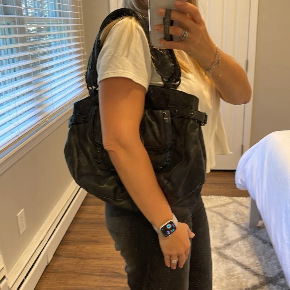Sondra Roberts Black Faux Leather Satchel Bag